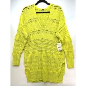 NWT Free People Hot Tropics V-Neck Sweater Lime Open Knit Festival Tunic Sz S
